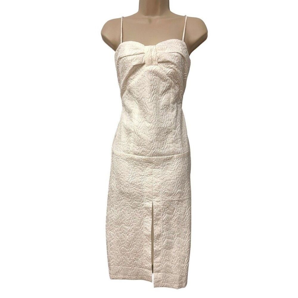 TIENTIEN Cream Textured Bow Bust Midi Dress with Slit Size M